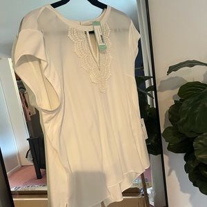 White Work blouse, pale sky